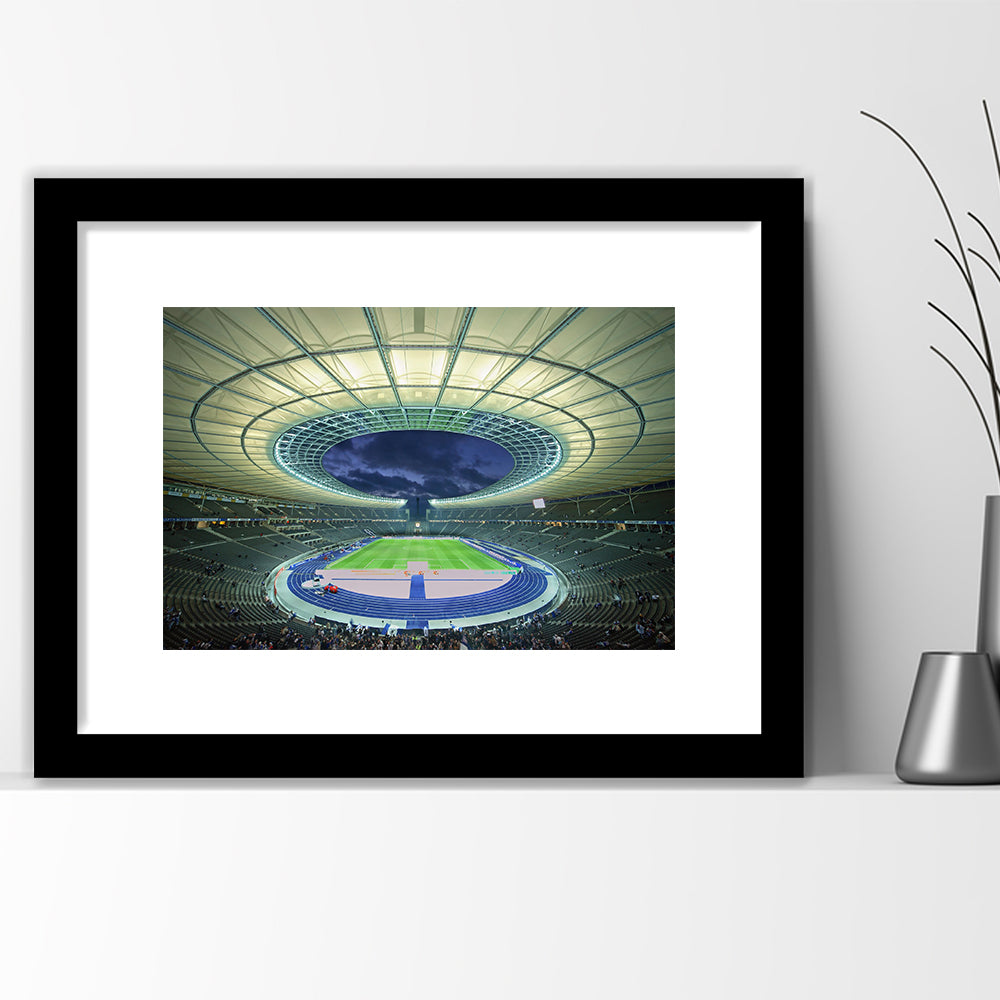 Olympiastadion Stadium in Berlin, Stadium Canvas, Sport Art, Fan Gifts, White Border Framed Art Print Wall Decor