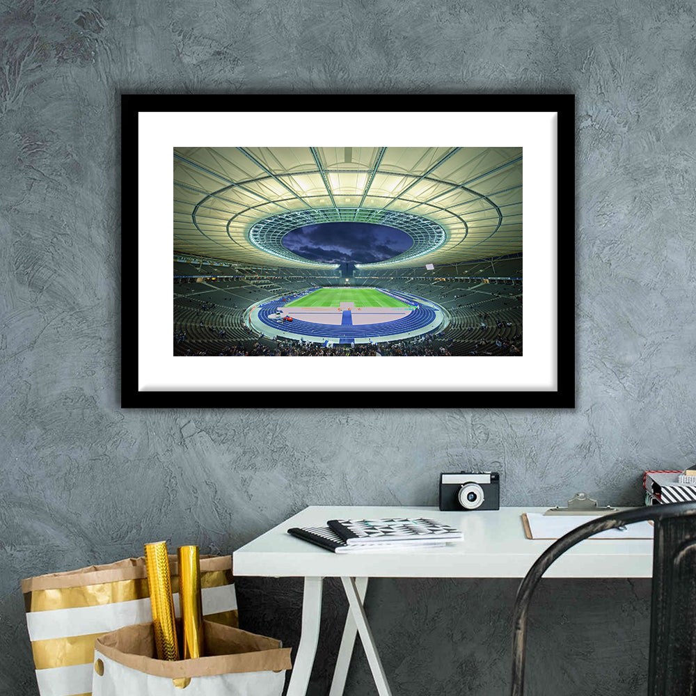 Olympiastadion Stadium in Berlin, Stadium Canvas, Sport Art, Fan Gifts, White Border Framed Art Print Wall Decor