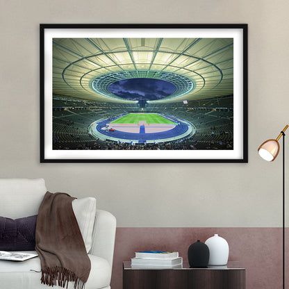 Olympiastadion Stadium in Berlin, Stadium Canvas, Sport Art, Fan Gifts, White Border Framed Art Print Wall Decor