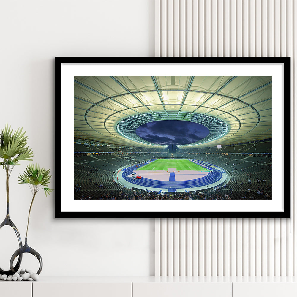 Olympiastadion Stadium in Berlin, Stadium Canvas, Sport Art, Fan Gifts, White Border Framed Art Print Wall Decor