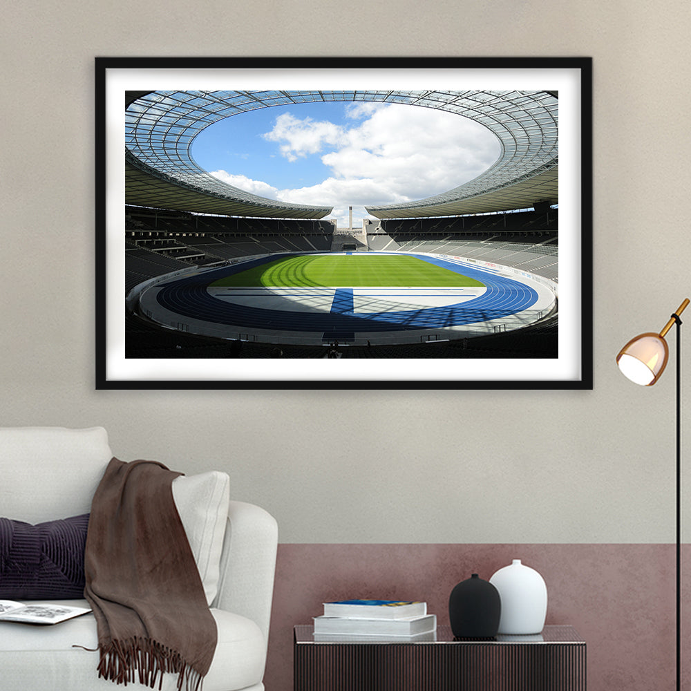 Olympiastadion Stadium in Berlin, Stadium Canvas, Sport Art, Gift for him, White Border Framed Art Print Wall Decor
