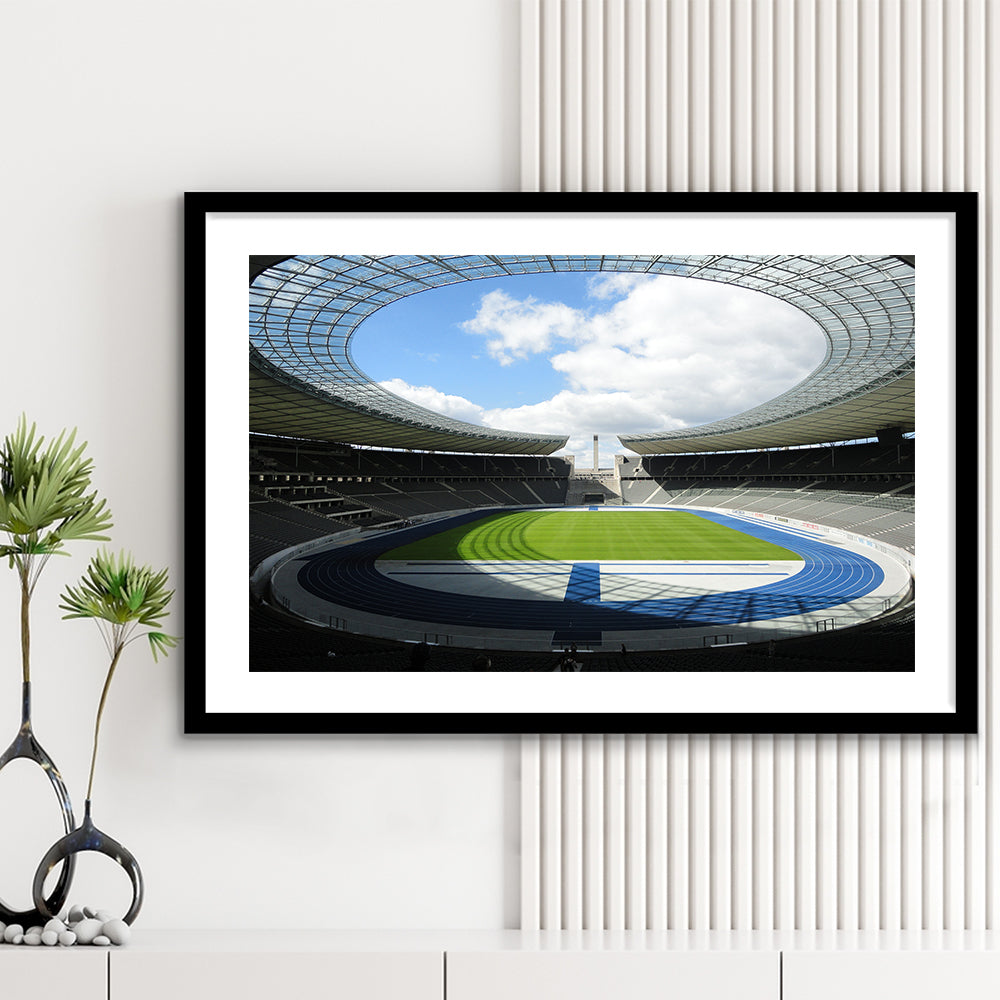 Olympiastadion Stadium in Berlin, Stadium Canvas, Sport Art, Gift for him, White Border Framed Art Print Wall Decor