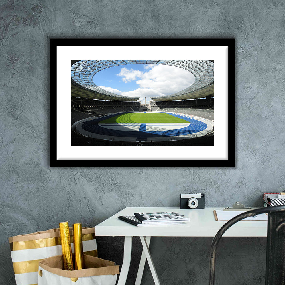 Olympiastadion Stadium in Berlin, Stadium Canvas, Sport Art, Gift for him, White Border Framed Art Print Wall Decor