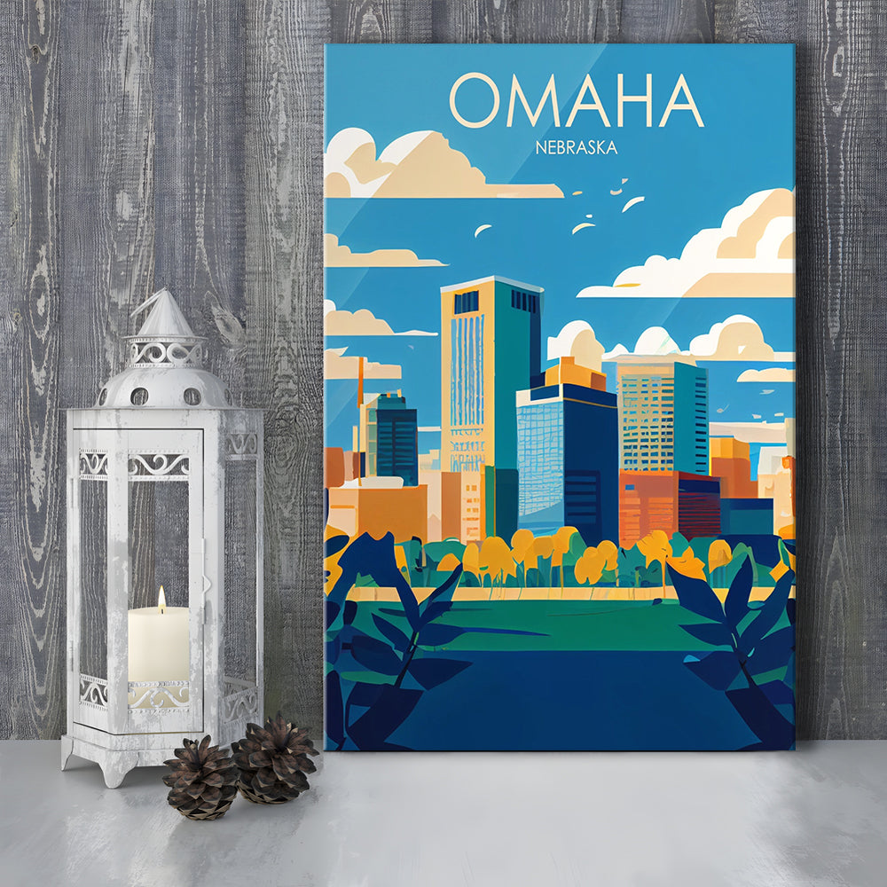 Omaha Nebraska Retro Art Print, Omaha City Wall Art, Canvas Print, Painting Canvas, Living Room Decor
