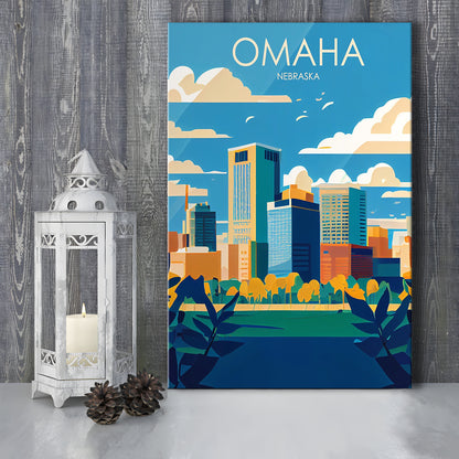 Omaha Nebraska Retro Art Print, Omaha City Wall Art, Canvas Print, Painting Canvas, Living Room Decor