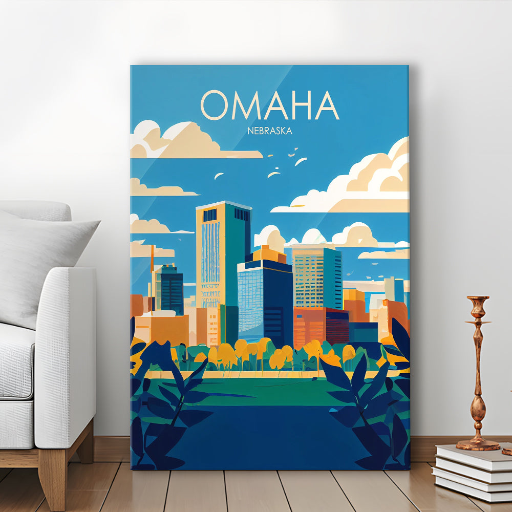 Omaha Nebraska Retro Art Print, Omaha City Wall Art, Canvas Print, Painting Canvas, Living Room Decor