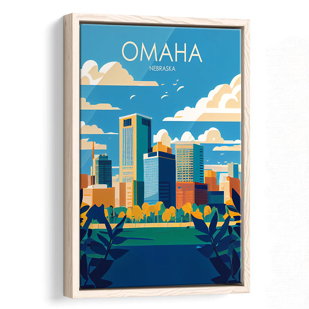 Omaha Nebraska Retro Art Print, Omaha City Wall Art, Floating Framed Canvas Print, Framed Picture, Painting Canvas