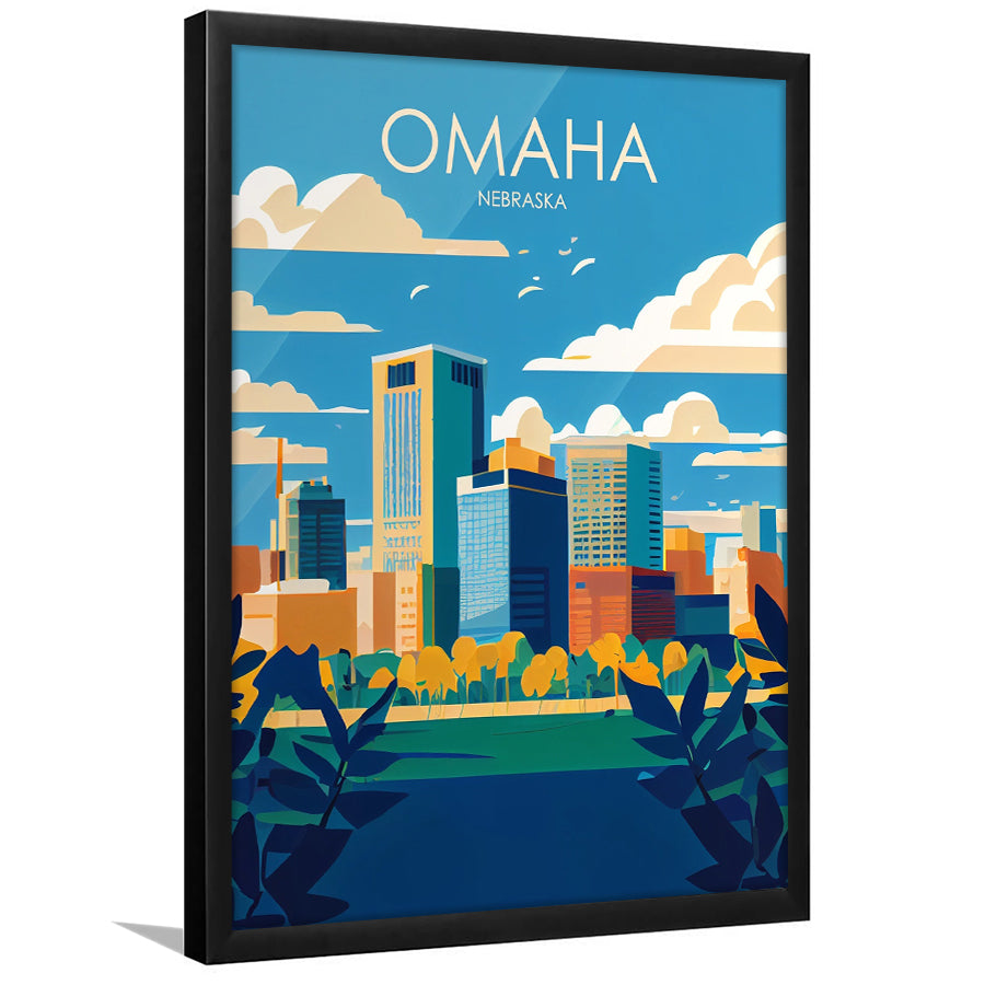 Omaha Nebraska Retro Art Print, Omaha City Wall Art, Framed Art Print, Picture Framed, Painting Art