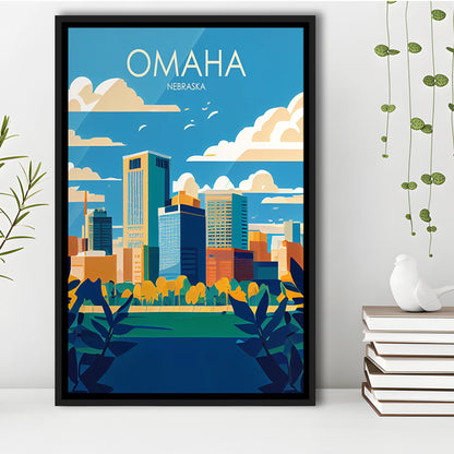 Omaha Nebraska Retro Art Print, Omaha City Wall Art, Floating Framed Canvas Print, Framed Picture, Painting Canvas
