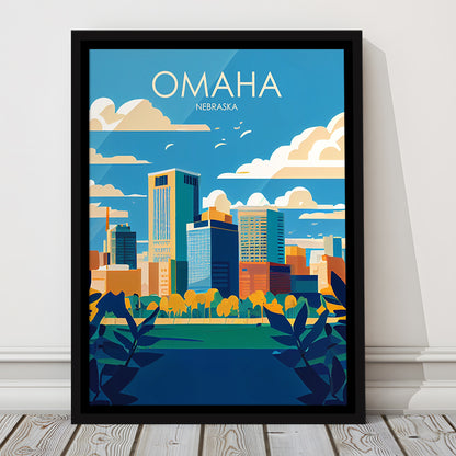 Omaha Nebraska Retro Art Print, Omaha City Wall Art, Floating Framed Canvas Print, Framed Picture, Painting Canvas