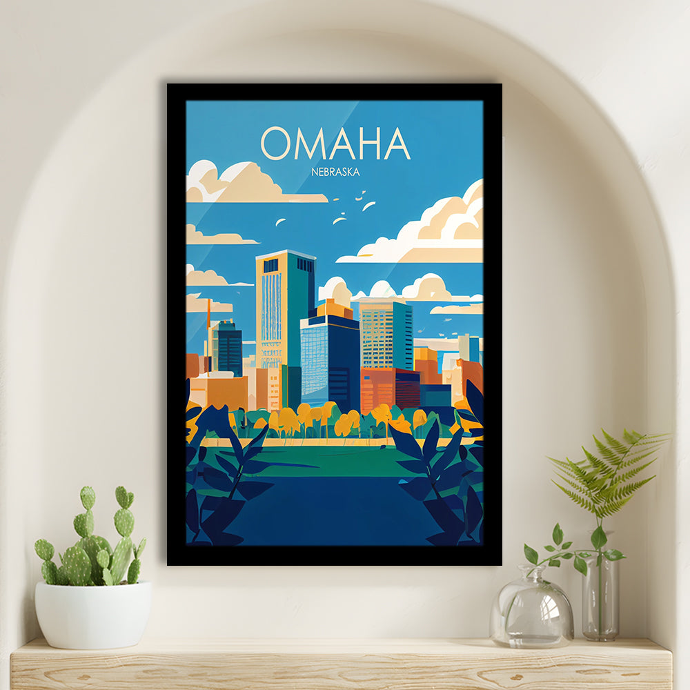 Omaha Nebraska Retro Art Print, Omaha City Wall Art, Framed Art Print, Picture Framed, Painting Art