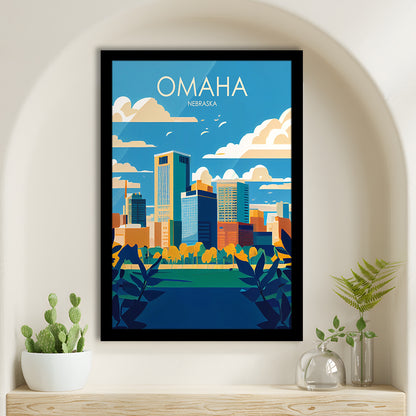 Omaha Nebraska Retro Art Print, Omaha City Wall Art, Framed Art Print, Picture Framed, Painting Art
