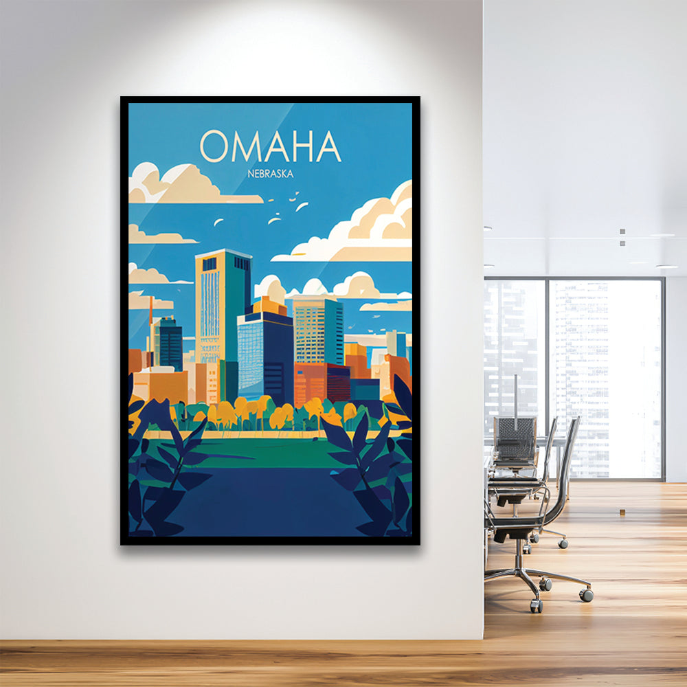 Omaha Nebraska Retro Art Print, Omaha City Wall Art, Framed Art Print, Picture Framed, Painting Art