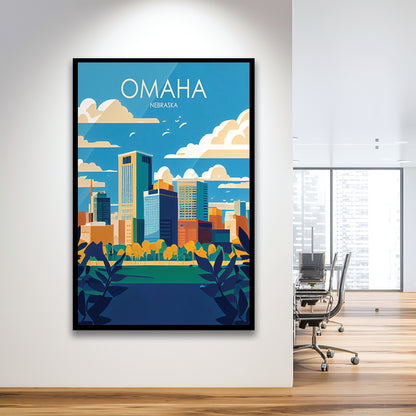Omaha Nebraska Retro Art Print, Omaha City Wall Art, Framed Art Print, Picture Framed, Painting Art