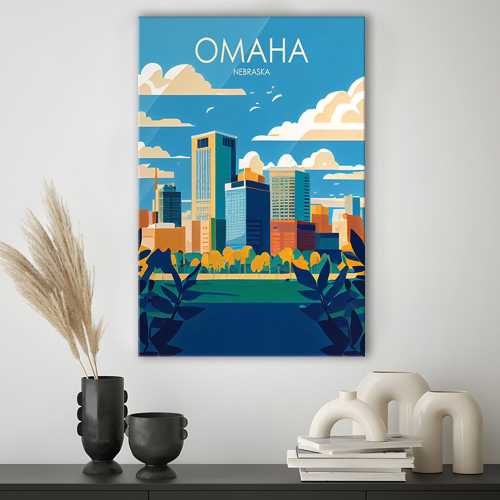 Omaha Nebraska Retro Art Print, Omaha City Wall Art, Canvas Print, Painting Canvas, Living Room Decor