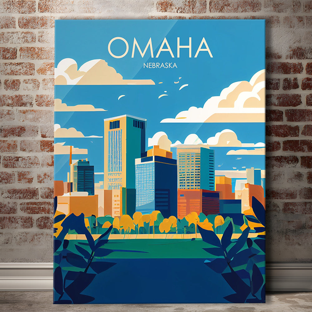 Omaha Nebraska Retro Art Print, Omaha City Wall Art, Canvas Print, Painting Canvas, Living Room Decor