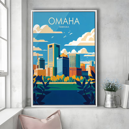 Omaha Nebraska Retro Art Print, Omaha City Wall Art, Floating Framed Canvas Print, Framed Picture, Painting Canvas