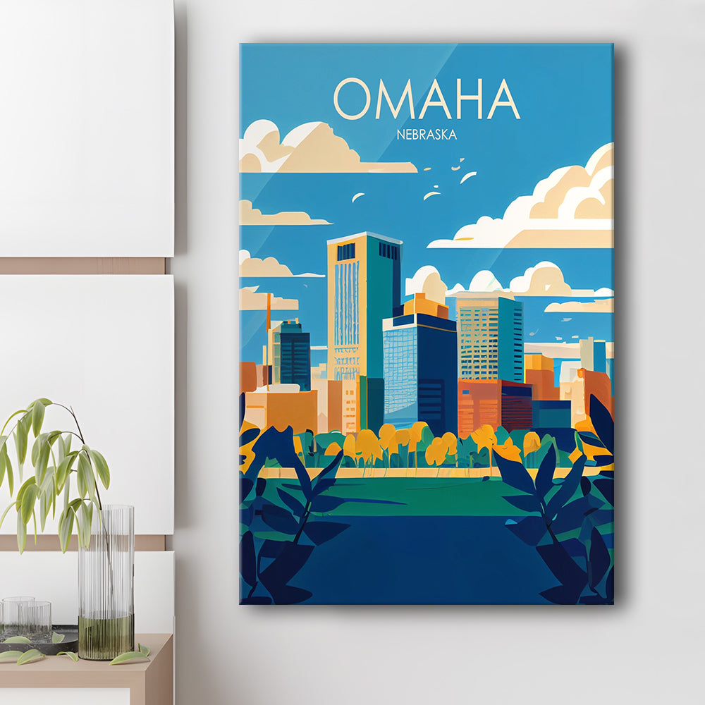 Omaha Nebraska Retro Art Print, Omaha City Wall Art, Canvas Print, Painting Canvas, Living Room Decor
