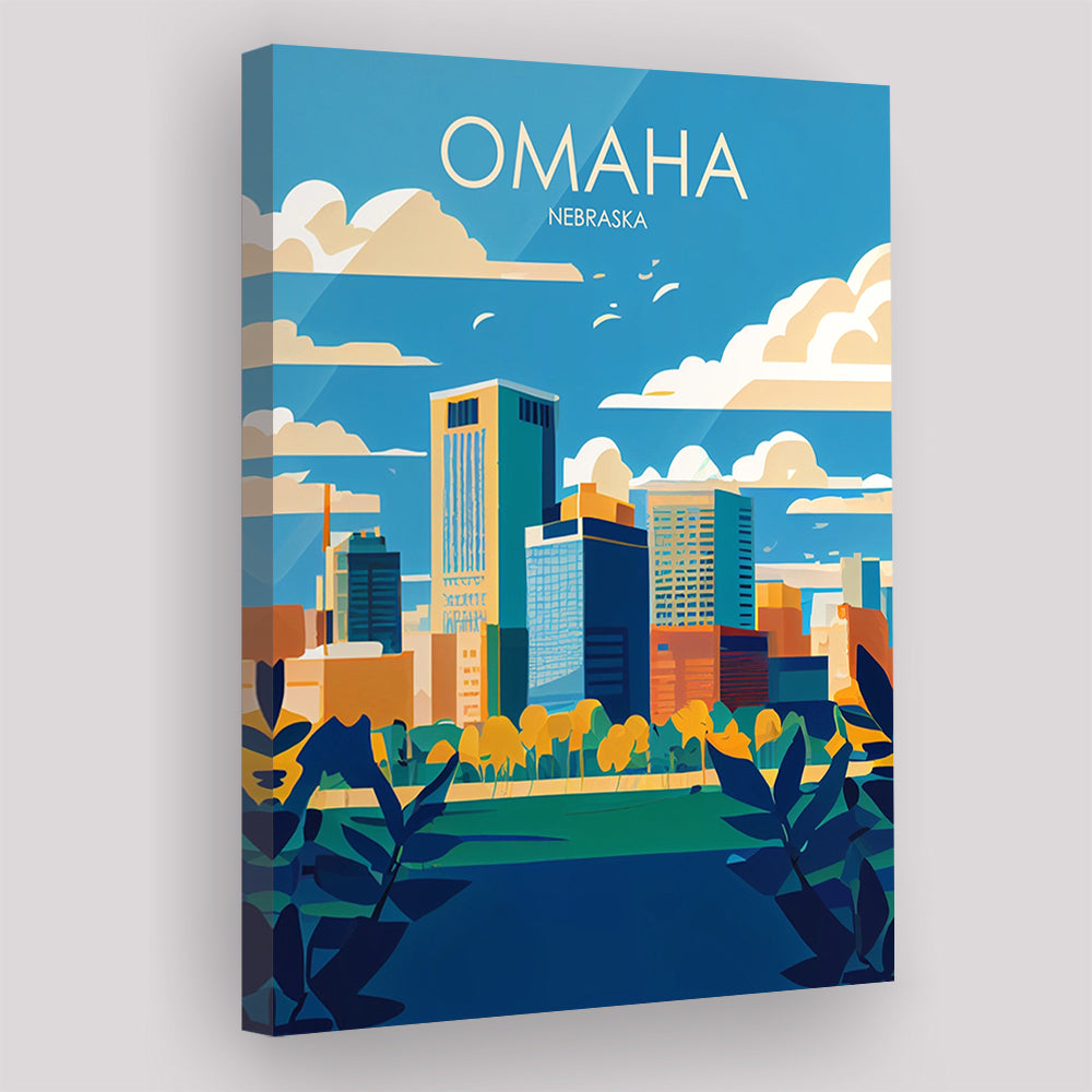 Omaha Nebraska Retro Art Print, Omaha City Wall Art, Canvas Print, Painting Canvas, Living Room Decor