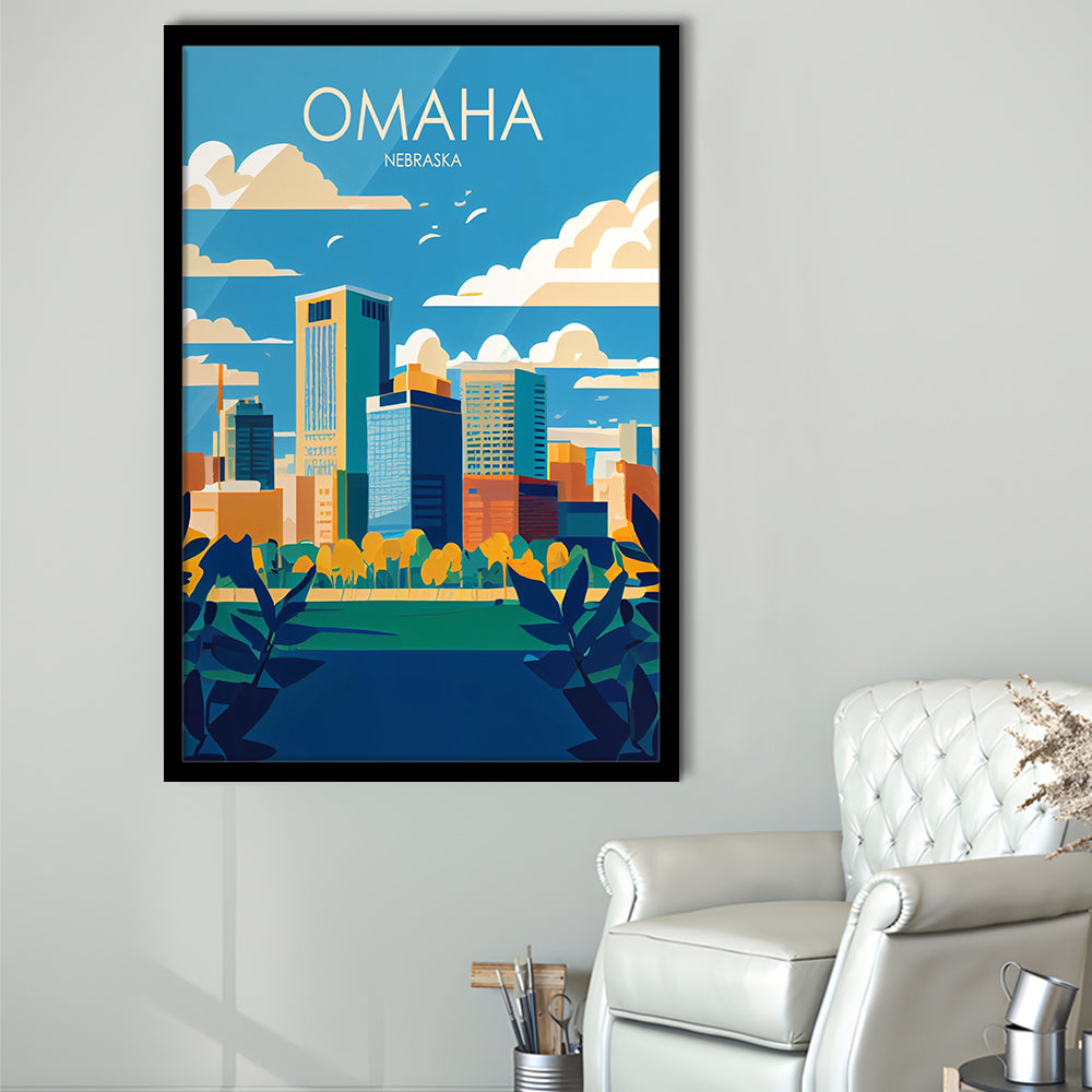 Omaha Nebraska Retro Art Print, Omaha City Wall Art, Framed Art Print, Picture Framed, Painting Art