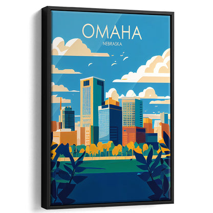 Omaha Nebraska Retro Art Print, Omaha City Wall Art, Floating Framed Canvas Print, Framed Picture, Painting Canvas