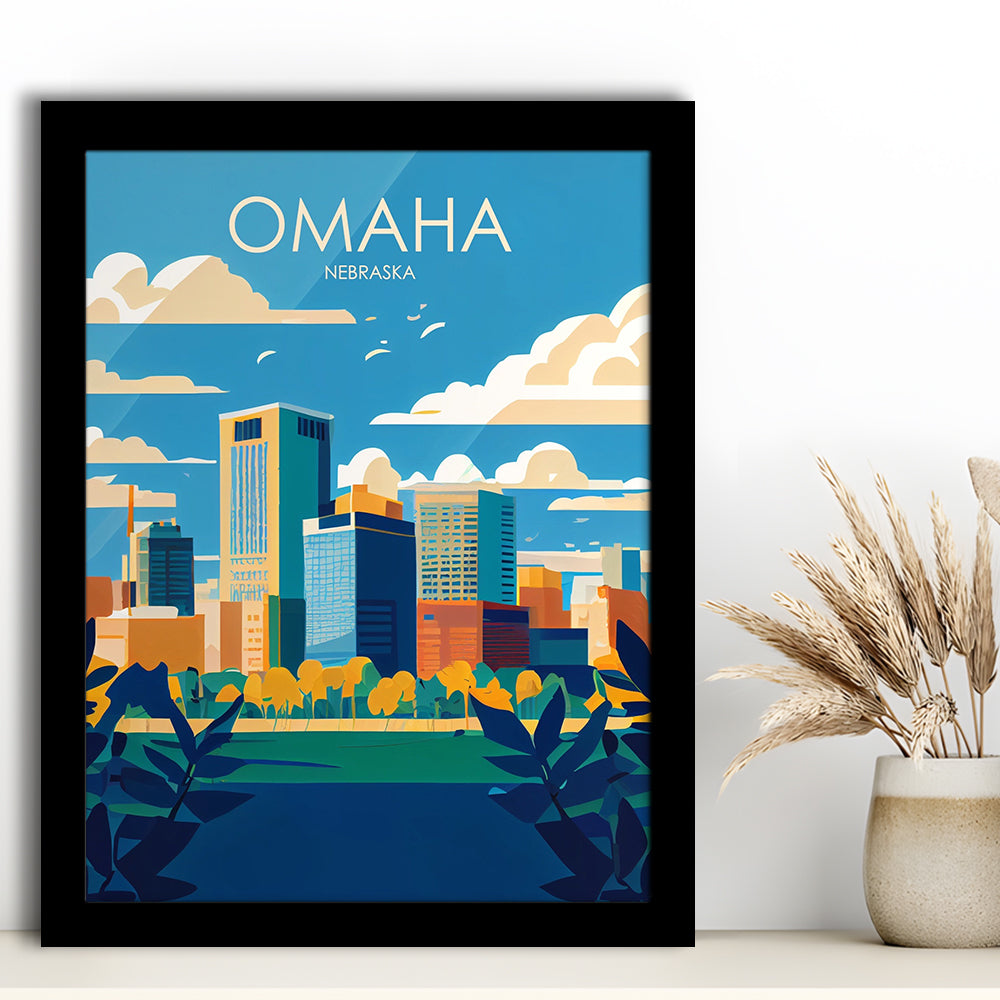 Omaha Nebraska Retro Art Print, Omaha City Wall Art, Framed Art Print, Picture Framed, Painting Art