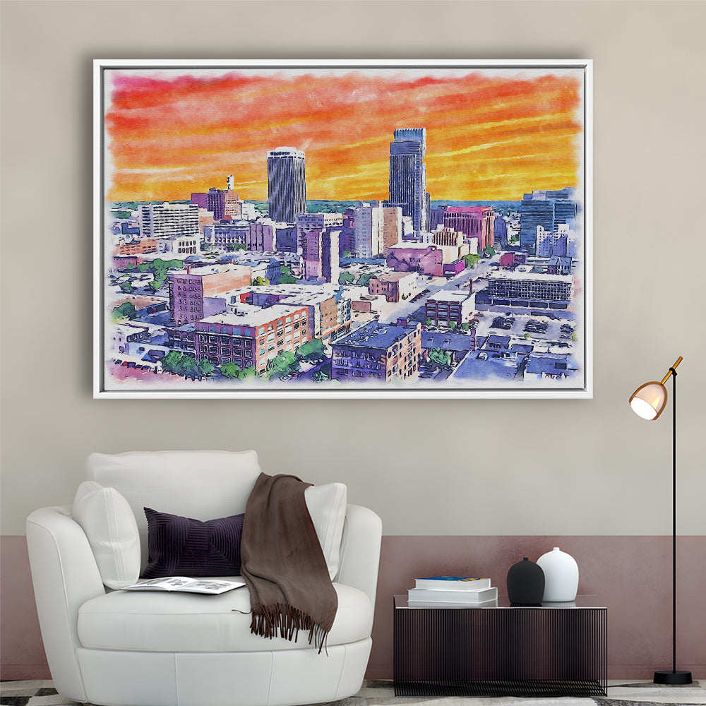Omaha Painting Watercolor Painting Canvas, Omaha Nebraska, Sport Gift Art, Framed Canvas Print Wall Art