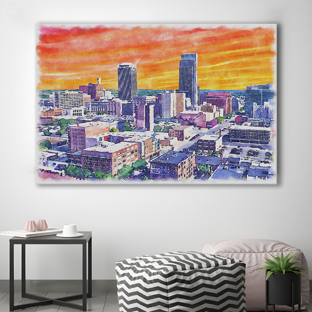 Omaha Painting Watercolor Painting Canvas, Omaha Nebraska, Sport Art, Gifts for him, Canvas Print Wall Art