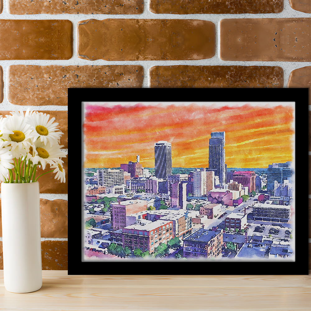 Omaha Painting Watercolor Painting Canvas, Omaha Nebraska, Sport Gift Art, Framed Art Print Wall Decor