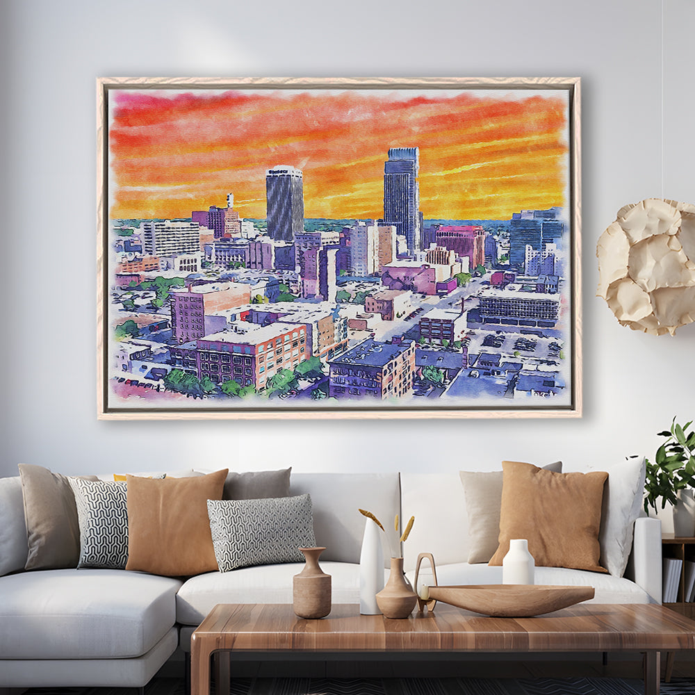 Omaha Painting Watercolor Painting Canvas, Omaha Nebraska, Sport Gift Art, Framed Canvas Print Wall Art