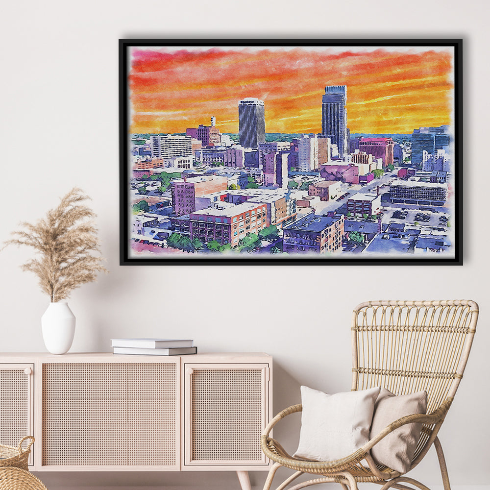 Omaha Painting Watercolor Painting Canvas, Omaha Nebraska, Sport Gift Art, Framed Canvas Print Wall Art