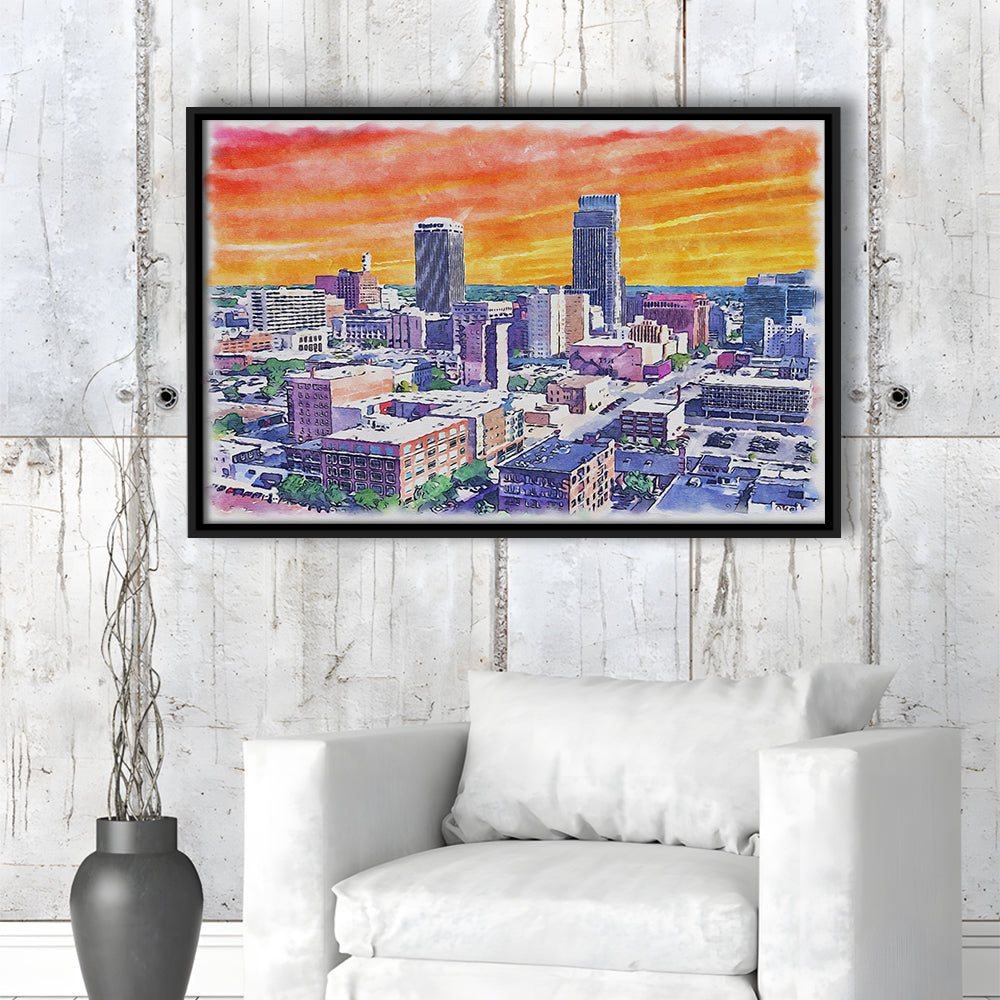 Omaha Painting Watercolor Painting Canvas, Omaha Nebraska, Sport Gift Art, Framed Canvas Print Wall Art
