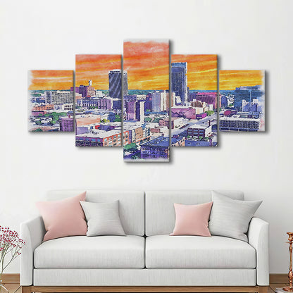 Omaha Painting Watercolor Painting Canvas, Omaha Nebraska, Sport Art, Mixed 5 Panel, Canvas Print Wall Art