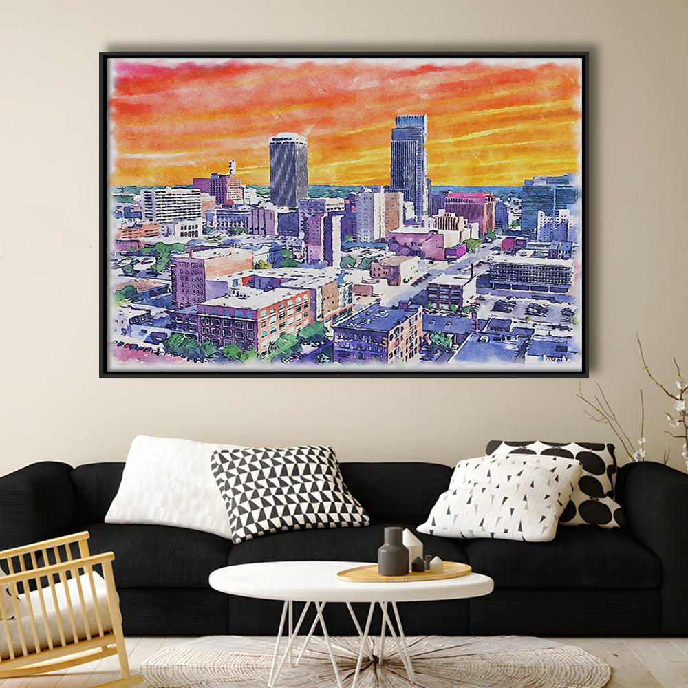 Omaha Painting Watercolor Painting Canvas, Omaha Nebraska, Sport Gift Art, Framed Canvas Print Wall Art