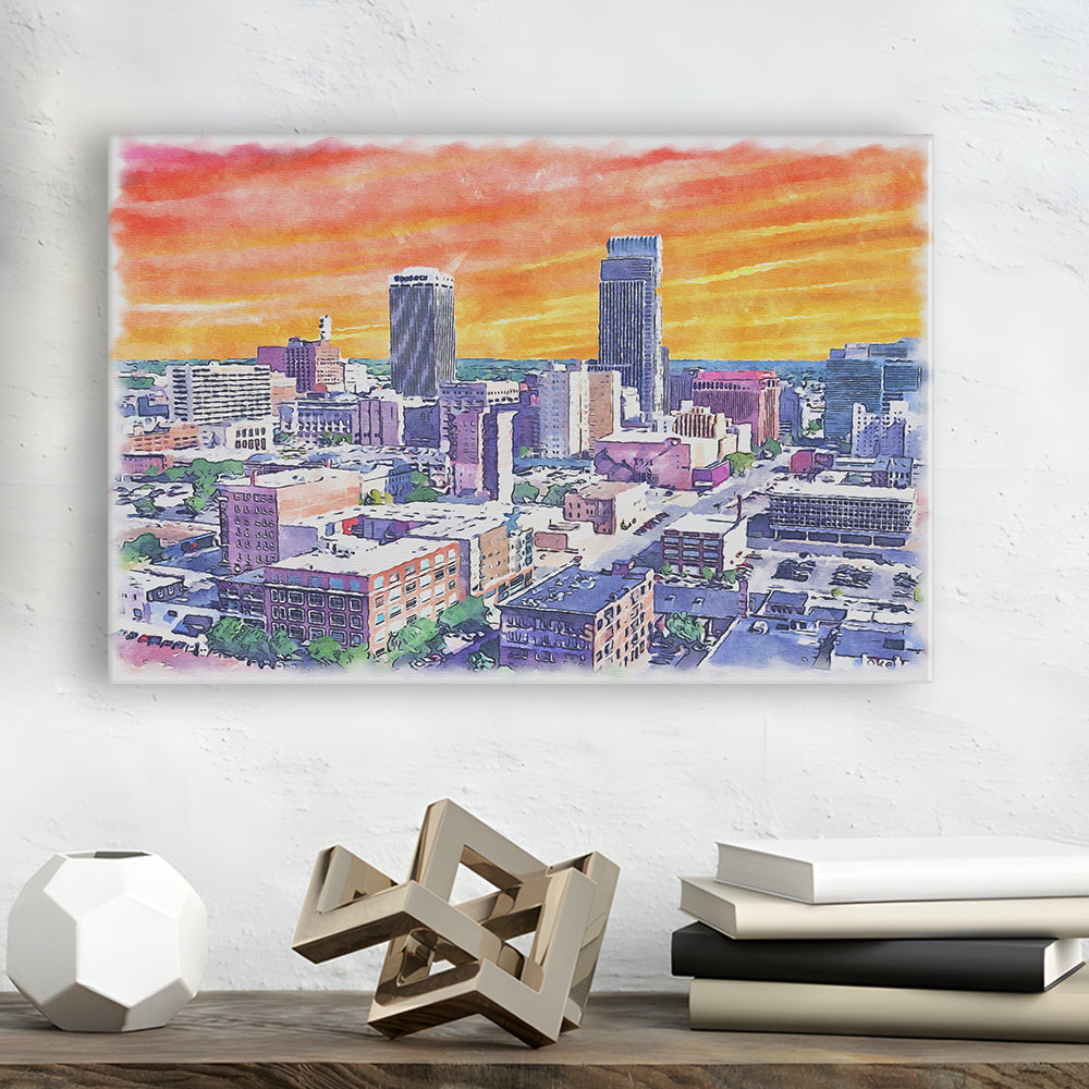 Omaha Painting Watercolor Painting Canvas, Omaha Nebraska, Sport Art, Gifts for him, Canvas Print Wall Art