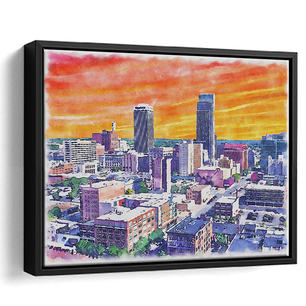 Omaha Painting Watercolor Painting Canvas, Omaha Nebraska, Sport Gift Art, Framed Canvas Print Wall Art