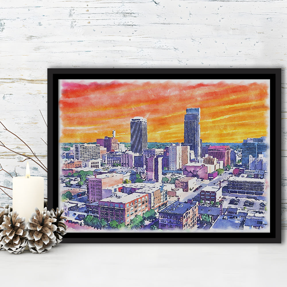 Omaha Painting Watercolor Painting Canvas, Omaha Nebraska, Sport Gift Art, Framed Canvas Print Wall Art
