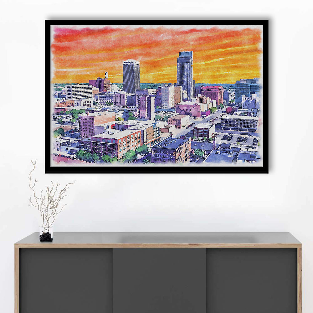 Omaha Painting Watercolor Painting Canvas, Omaha Nebraska, Sport Gift Art, Framed Art Print Wall Decor