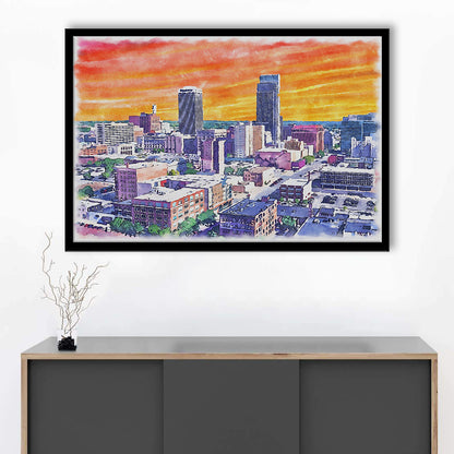 Omaha Painting Watercolor Painting Canvas, Omaha Nebraska, Sport Gift Art, Framed Art Print Wall Decor