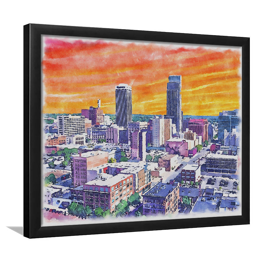 Omaha Painting Watercolor Painting Canvas, Omaha Nebraska, Sport Gift Art, Framed Art Print Wall Decor