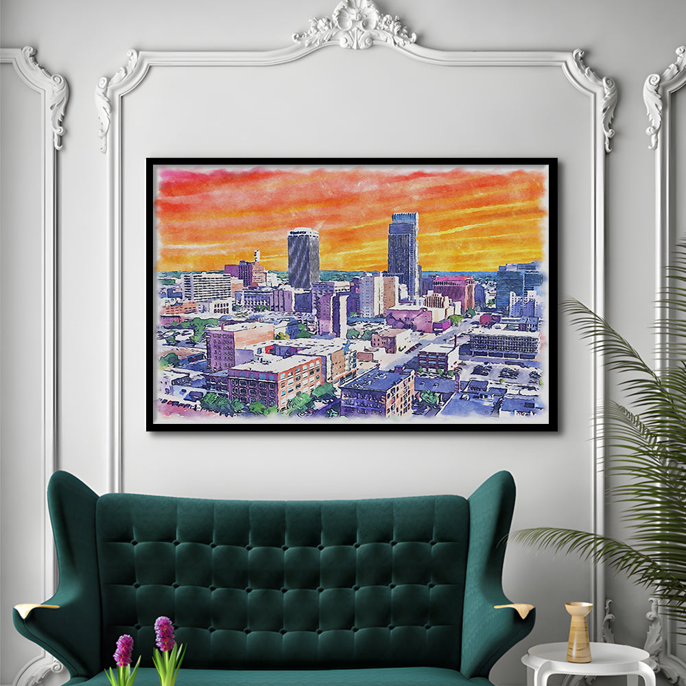 Omaha Painting Watercolor Painting Canvas, Omaha Nebraska, Sport Gift Art, Framed Art Print Wall Decor