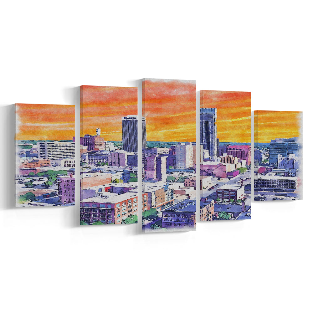 Omaha Painting Watercolor Painting Canvas, Omaha Nebraska, Sport Art, Mixed 5 Panel, Canvas Print Wall Art