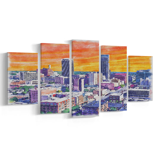 Omaha Painting Watercolor Painting Canvas, Omaha Nebraska, Sport Art, Mixed 5 Panel, Canvas Print Wall Art