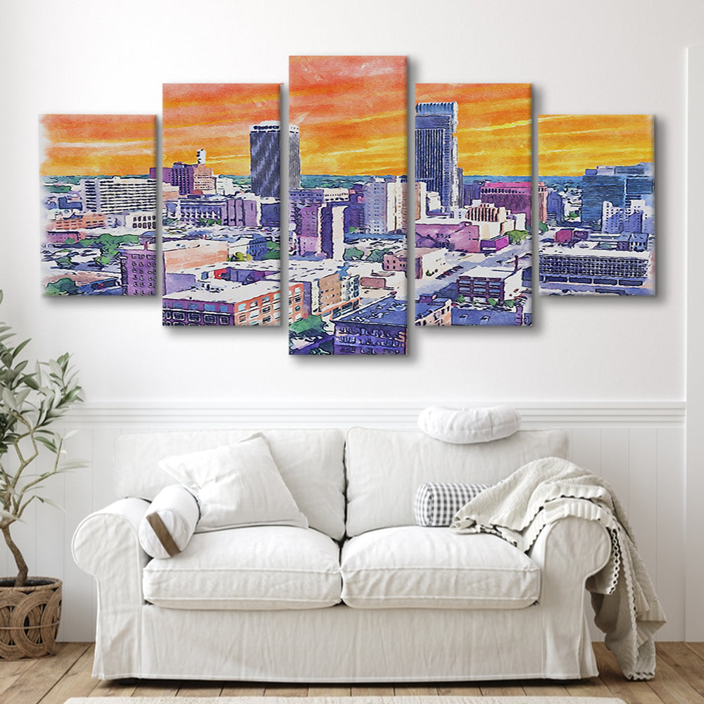 Omaha Painting Watercolor Painting Canvas, Omaha Nebraska, Sport Art, Mixed 5 Panel, Canvas Print Wall Art