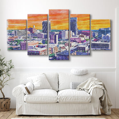 Omaha Painting Watercolor Painting Canvas, Omaha Nebraska, Sport Art, Mixed 5 Panel, Canvas Print Wall Art