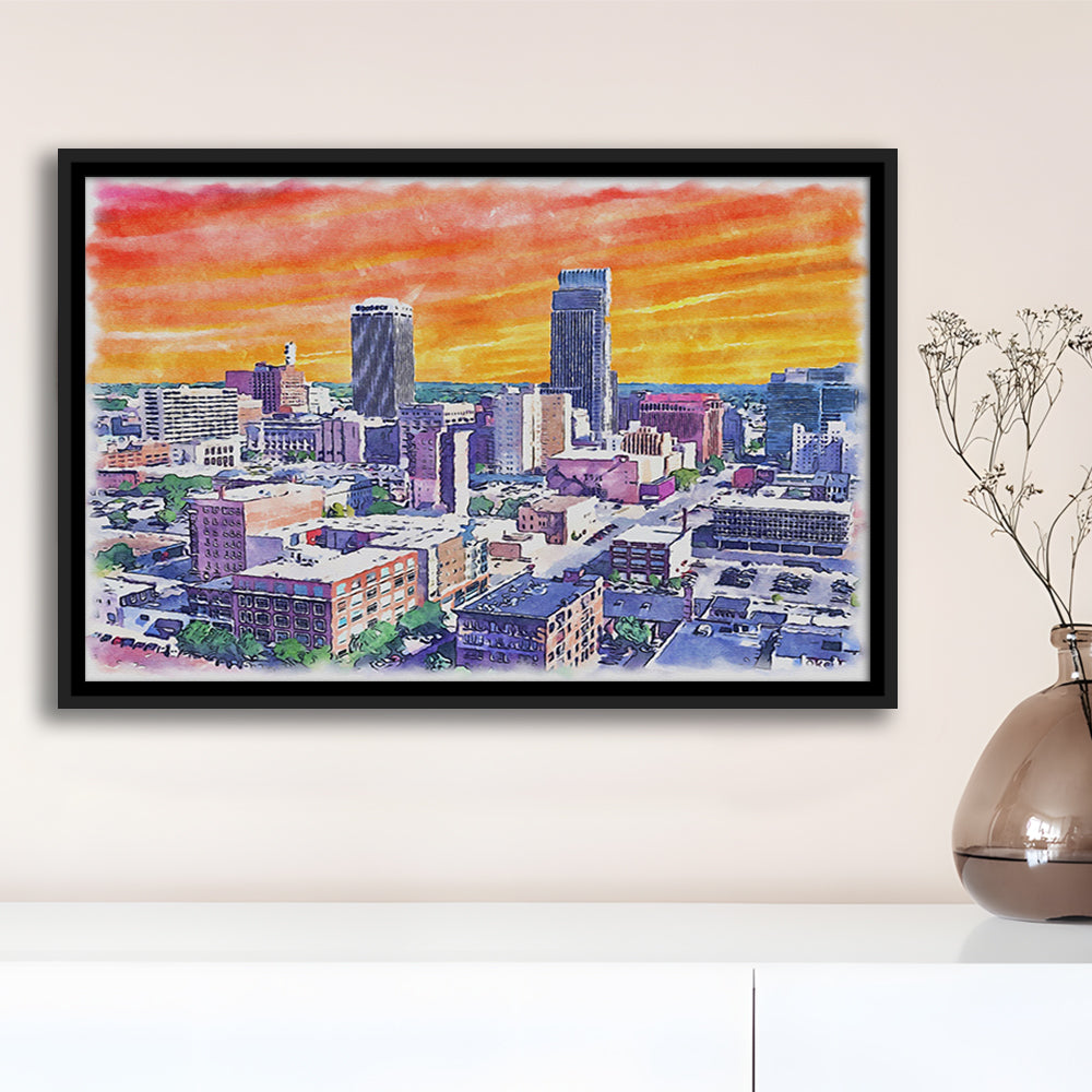 Omaha Painting Watercolor Painting Canvas, Omaha Nebraska, Sport Gift Art, Framed Canvas Print Wall Art