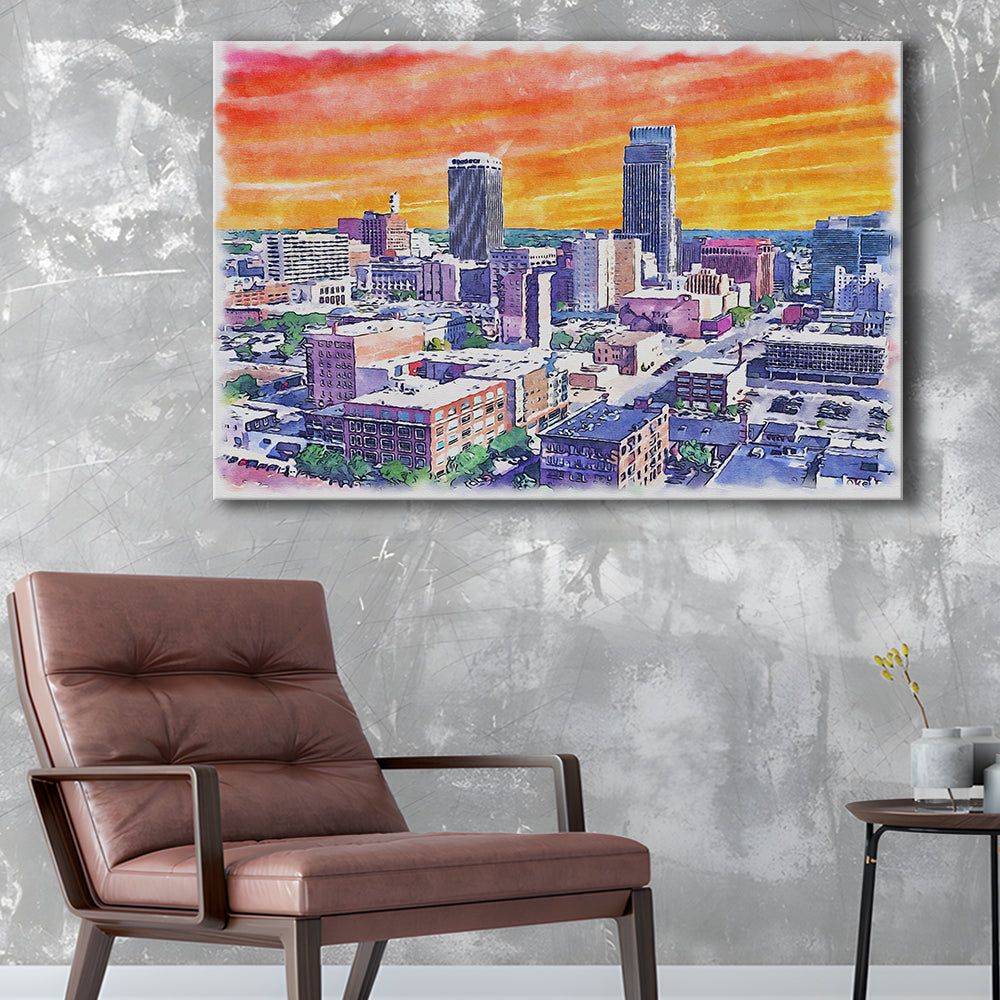 Omaha Painting Watercolor Painting Canvas, Omaha Nebraska, Sport Art, Gifts for him, Canvas Print Wall Art