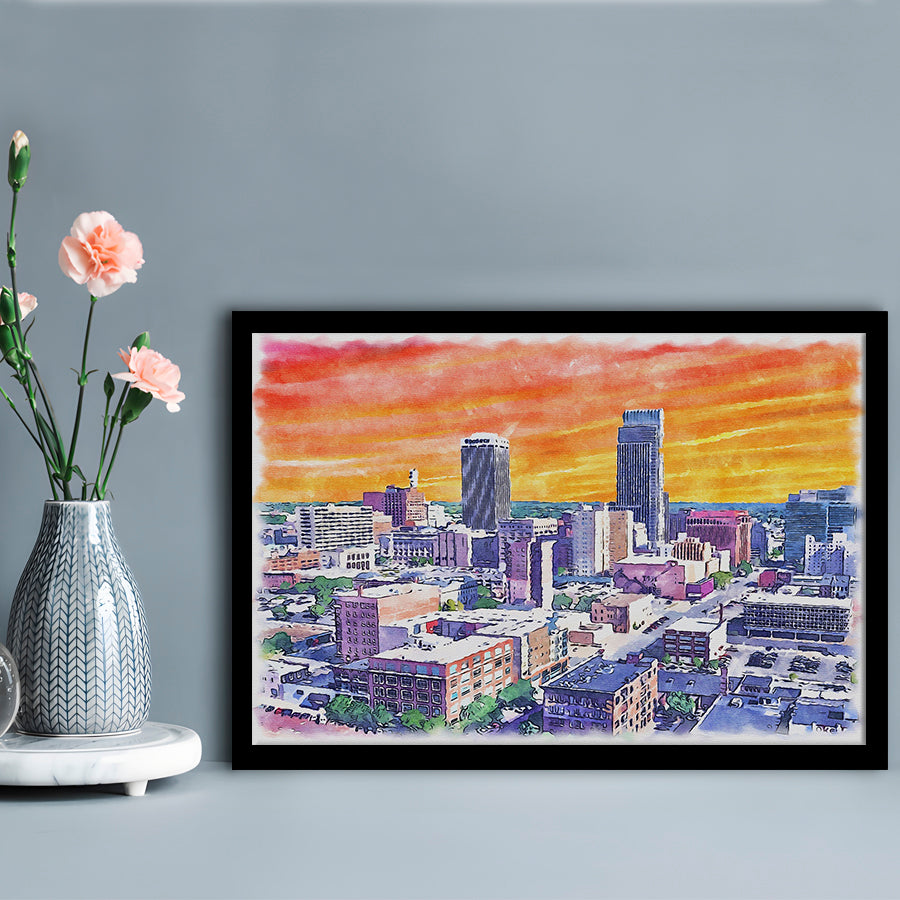Omaha Painting Watercolor Painting Canvas, Omaha Nebraska, Sport Gift Art, Framed Art Print Wall Decor