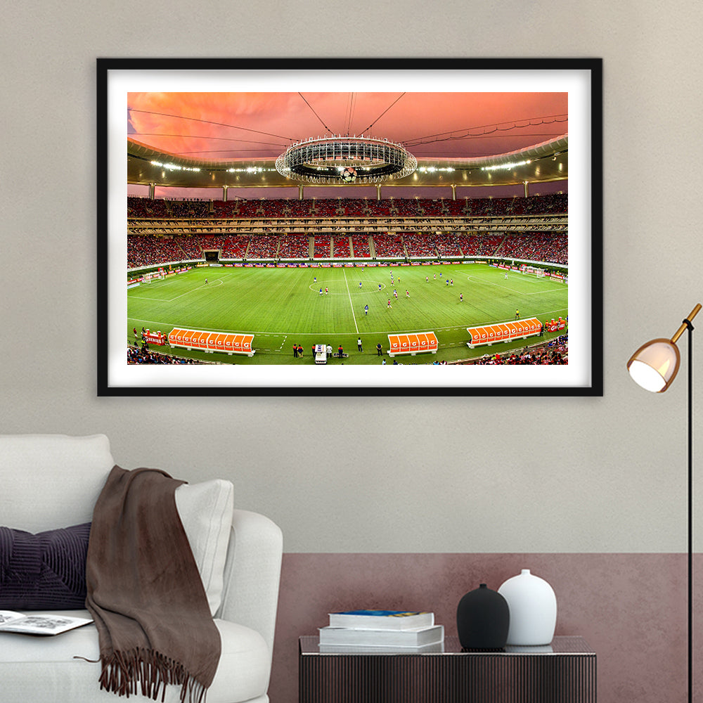 Omnilife Stadium, Stadium Canvas, Sport Art, Gift for him, White Border Framed Art Print Wall Decor