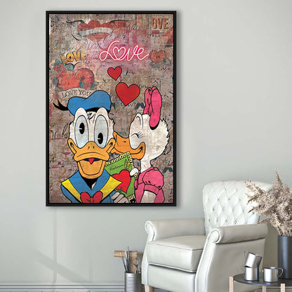 One Love, Neon Sign Effect, Framed Canvas Print, Floating Frame, Luxury Wall Art Decor